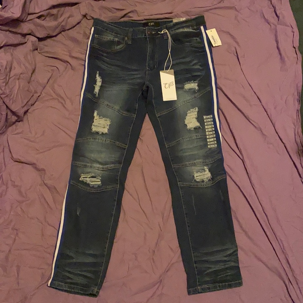 Blue jeans with stripes /ops/ 34x30 good condition